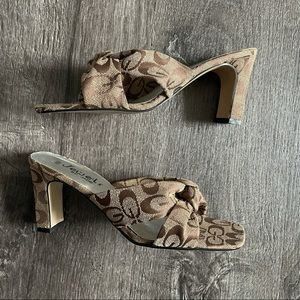 NEW Brown Monogram G Heeled Square Toe Sandals 8W